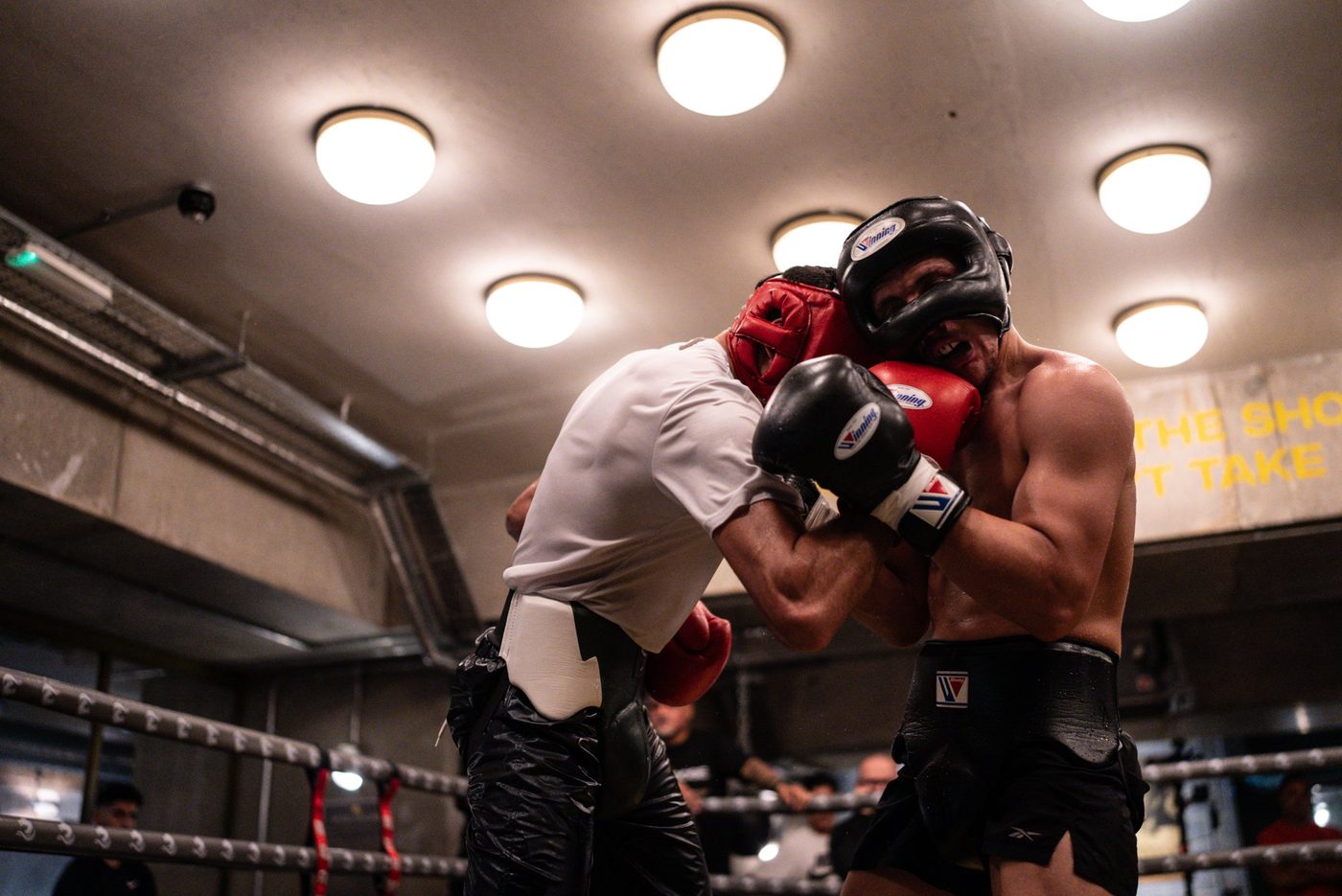 Hamzah Sheeraz sparring in headguard