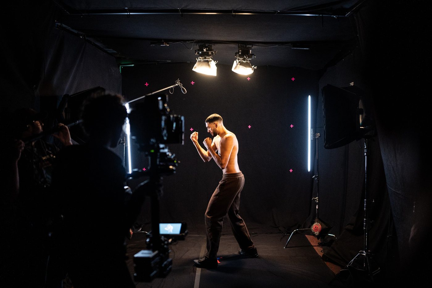 A boxer under studio lights